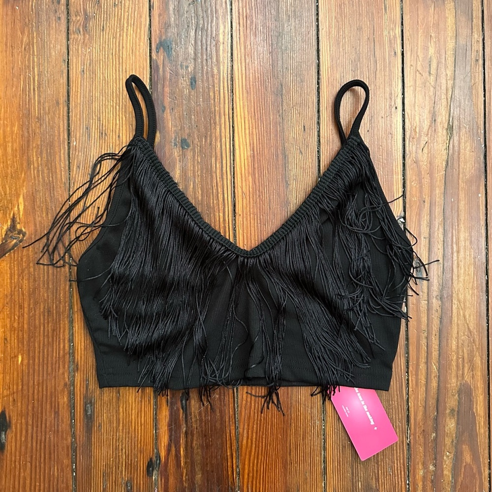 NWT SHEIN Icon black fringe cami crop top Medium